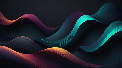 Dark abstract curve and wavy background with gradient and color, Glowing waves in a dark background, Curvy wallpaper design - obrazy, fototapety, plakaty