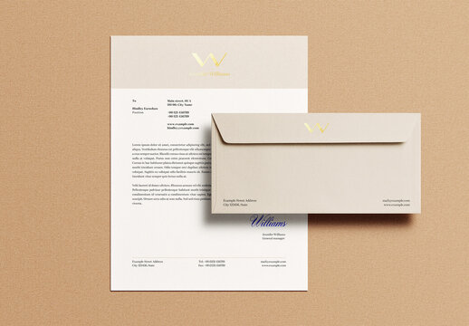 Gold Foil Letterhead Letter Envelope Identity Branding Logo Logotype Corporate Stationary Minimal Mockup Template