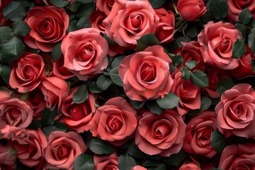 Top View of an Abundance of Red Roses on a Seamless Background Generative AI