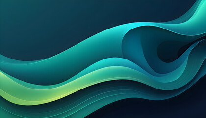 Abstract dynamic fluid gradient colorful blue and green wave with line vector graphic illustration. Futuristic bright marine surface waving flow decorative design