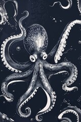 Hand-Drawn Octopus Swimming in a Clean Minimal Seamless Pattern Generative AI