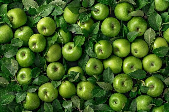 Green Apples: Seamless Top View Background Image Generative AI