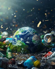Planet Earth full with litter, garbage and plastic.