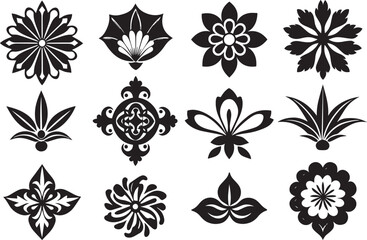 Set of graphic design vector flower ornaments. Hand drawn vector illustration