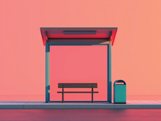 Colorful Transit: Isolated Bus Stop in Bold Hues