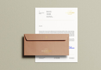 Gold Foil Letterhead Letter Envelope Identity Branding Logo Logotype Corporate Stationary Minimal Mockup Template