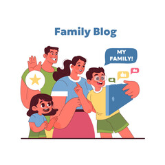 Joyful family blog concept. Vector illustration