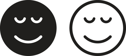 Calm emoji icon set in two styles . Relieved face icon vector - obrazy, fototapety, plakaty