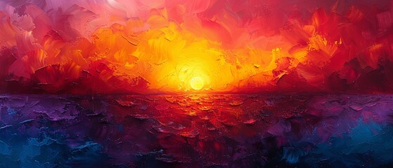 Fototapeta na wymiar A vibrant sunset is abstractly captured with thick, sweeping strokes of paint. 