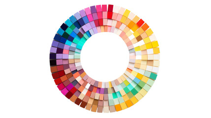 A vibrant circle of color swatches set against a white background