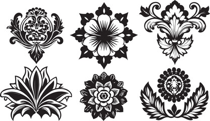 Set of graphic design vector flower ornaments. Hand drawn vector illustration