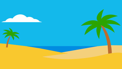 Fototapeta na wymiar Serene Beach Background Sand, Palm Trees, and More Vector