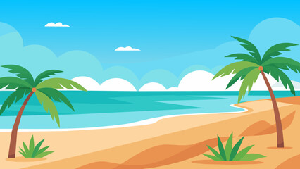 Serene Beach Background Sand, Palm Trees, and More Vector