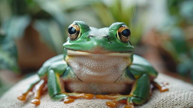 Green Frog Isolated on White Table Background - Stylized Image Generative AI