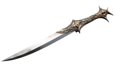 A long sword with a gleaming blade, resting on a white background