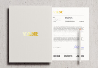 Gold Foil Folder Letterhead Letter Identity Branding Logo Logotype Corporate Stationary Minimal Mockup Template