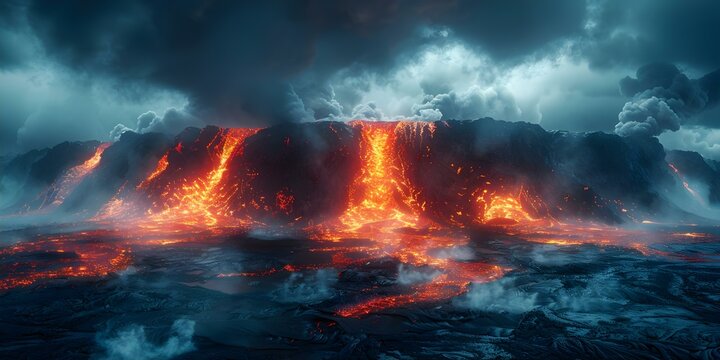 A fiery volcanic landscape in the realm of Muspelheim from Norse mythology with a touch of fantasy. Concept Fantasy Photoshoot, Volcanic Landscape, Norse Mythology, Muspelheim Realm, Fire Element