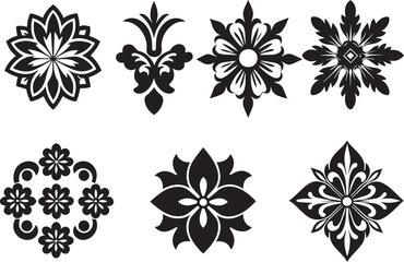 Set of graphic design vector flower ornaments. Hand drawn vector illustration