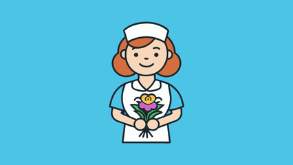 Radiant Nurse Smiling with Flowers  Vector Illustration