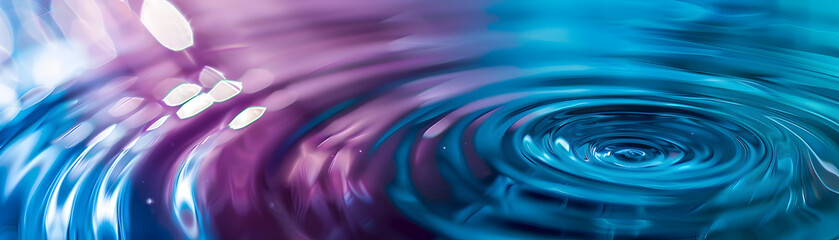 A blue water wave with purple and pink colors. The water is calm and peaceful. The colors of the water create a sense of tranquility and serenity