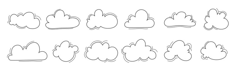 set of black and white cloud icons. Vector sky design element illustration.