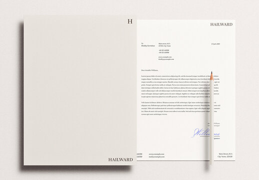White Folder Letterhead Letter Identity Branding Logo Logotype Corporate Stationary Minimal Mockup Template