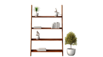 A wooden shelf adorned with a potted plant and books creating a serene and inspiring corner
