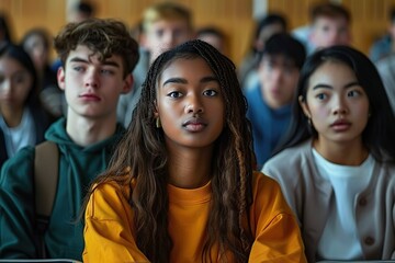 Fototapeta premium Embracing Diversity in Education Multiethnic Group of Attentive University Students Engaged in a Lecture Hall