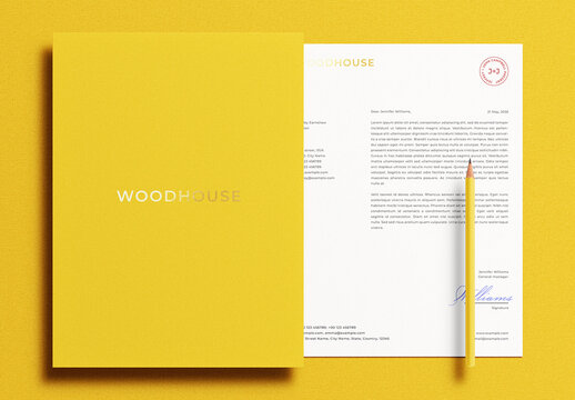 Gold Foil Folder Letterhead Letter Identity Branding Logo Logotype Corporate Stationary Minimal Mockup Template