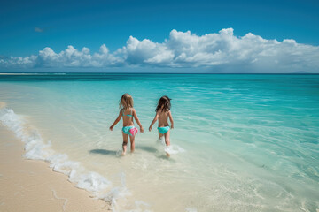 children against the backdrop of the tropical ocean, paradise vacation