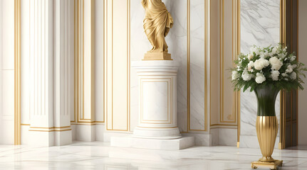 Modern Touch in Beige: Marble Podium Complements Classic Decor (Home Staging
