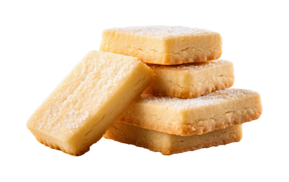 Shortbreads stacked in a precarious tower, showcasing their buttery flakiness and irresistible allure