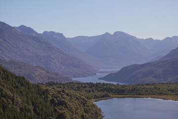 Lake Martin and Lake Steffen Route 40 Patagonia Argentina from viewpoint sunny day and cloudless sky.