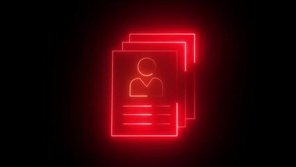 Glowing neon line icon isolated on black background. Symbol of personal data files or id cards concept. 4K video animation graphics