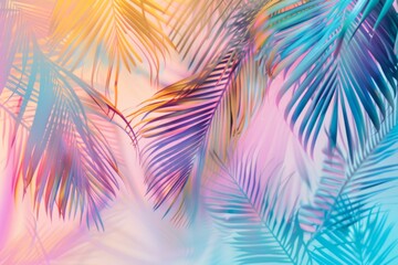 Colorful palm leaves on pastel background with gradient effect Bright summer concept Generative AI - obrazy, fototapety, plakaty