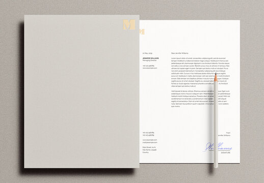 Pressed Debossed Folder Letterhead Letter Identity Branding Logo Logotype Corporate Stationary Minimal Mockup Template