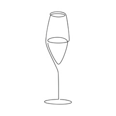 Champagne glass abstract line continuous drawing. Hand drawn drink vector illustration. Linear silhouette. Minimal design, print, banner, card, bar wall art poster, menu, logo, sketch. - obrazy, fototapety, plakaty