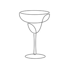 Cocktail glass one line continuous drawing. Hand drawn drink vector illustration. Abstract linear silhouette. Minimal design, print, banner, card, bar wall art poster, menu, logo, sketch.