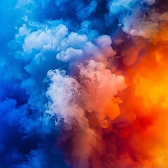 Colorful smoke background, colorful smoke cloud background, colorful smoke explosion, colorful clouds, colorful color scheme, dark blue and light amber, colorful smoke clouds, colorful smoke explosion