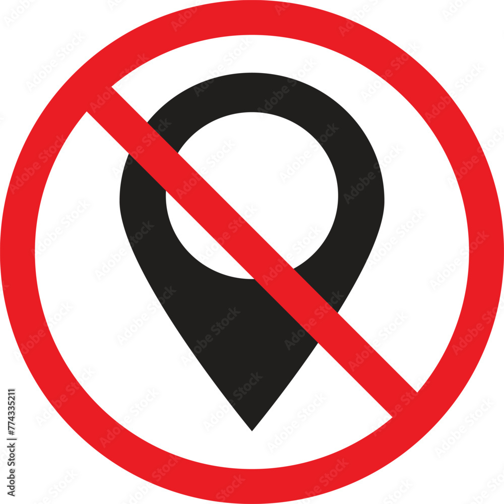 Poster no gps sign . no location sign . map pointer ban icon vector