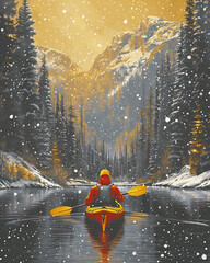 a poster with a man in a kayak that has the words quot kayak quot on it - obrazy, fototapety, plakaty