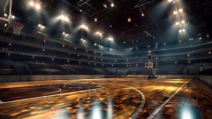 Basketball court. Sport arena. background. unfocus in long shot distance. AI generated illustration - obrazy, fototapety, plakaty