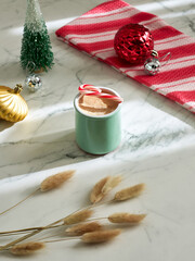 Candy Cane Espresso Styled on Marble Background 