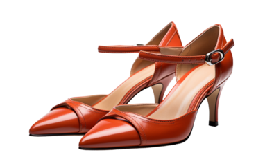 A pair of vibrant red high heeled shoes standing gracefully on a pristine white background