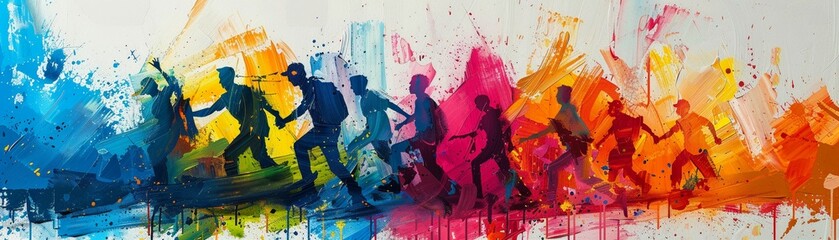 Urban street performers depicted in colorful drawings