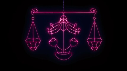 Symbol of justice and law. 3d rendering. Neon style