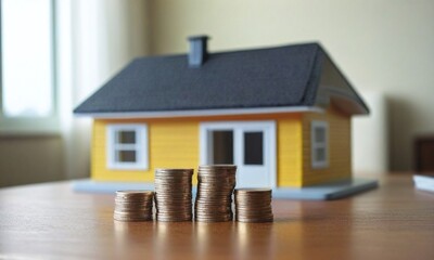 House model and coins stack on table with real estate concept