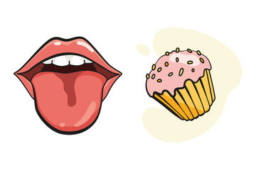 Cartoon sensory organ icon. Tongue. Human senses education concept. Vector illustration isolated on white background