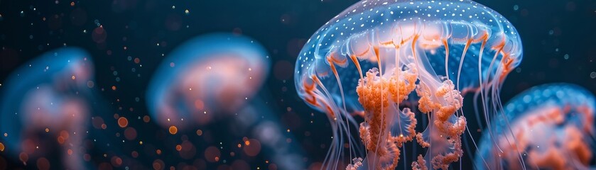 Jellyfish floating gracefully in a bioluminescent sea