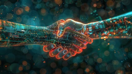 A hand shaking another hand in a digital image. Concept of connection and collaboration between two people